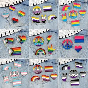 Broches 3-6 pièces/ensemble LGBTQ arc-en-ciel transgenre lesbienne Gay pansexuel asexué bisexuel émail broche drapeau personnalisé coeur Badges bijoux