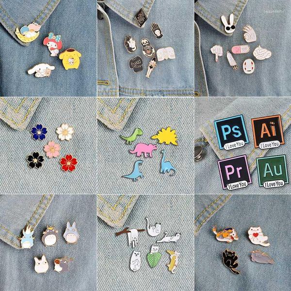 Broches 3-7 pi￨ces / ensemble dessin anim￩ animal pingouin badge mode fleurs de cr￢ne ￩mail ￩mail broche amusante f￻te backpack bijoux cadeau bijoux