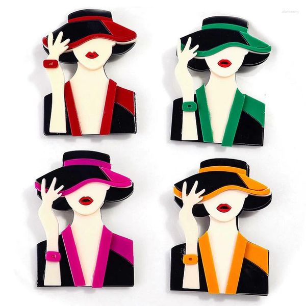 Broches 4 couleurs acrylique élégant vêtement pour femme chapeau broche broches filles modernes Figure Badges pour femmes bureau bijoux accessoires