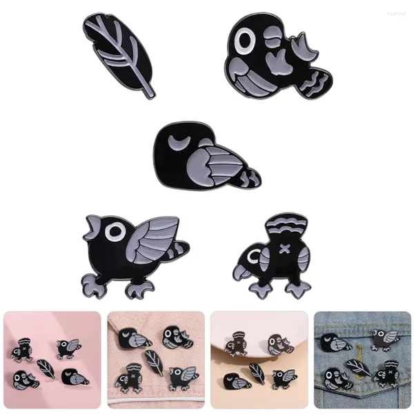 Broches 5 pièces broche Punk noire broche corbeau pour chapeaux bijoux de revers femmes en alliage de Zinc épingles à vêtements de Costume