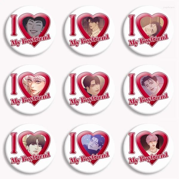 Broches 58 mm créatives shell perl garçon j'aime mon petit ami bouton pin coréen manwha broch badge accessoires sac à dos fans collec