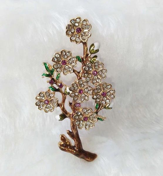 Broches 6 pièces/lot, bijoux de qualité supérieure, en métal émail, mignon strass, branche d'arbre, fleur, broche