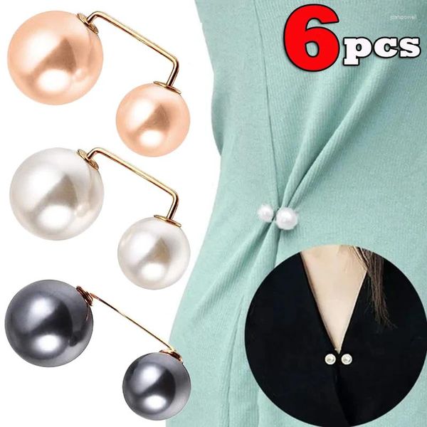 Broches 6 unids/set broche de doble perla alfileres antidesvanecimiento exquisito elegante para mujeres suéter cárdigan Clip abrigo vestido de verano joyería