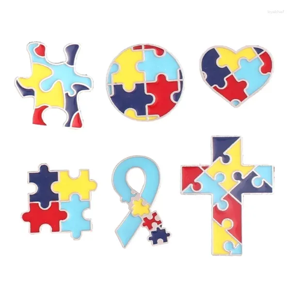 Broches 6x/Set broche de autismo pines de concientización rompecabezas esmalte Pin para Unisex Dropship