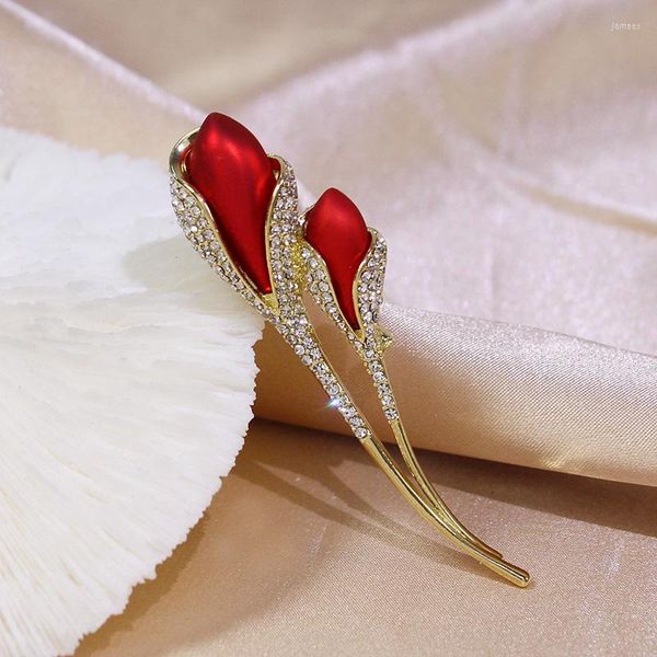 Broches AINAMEISI Red Tulip Temperament Elegant Lady Broche Moda Classic Flower Wedding Office Party Gift