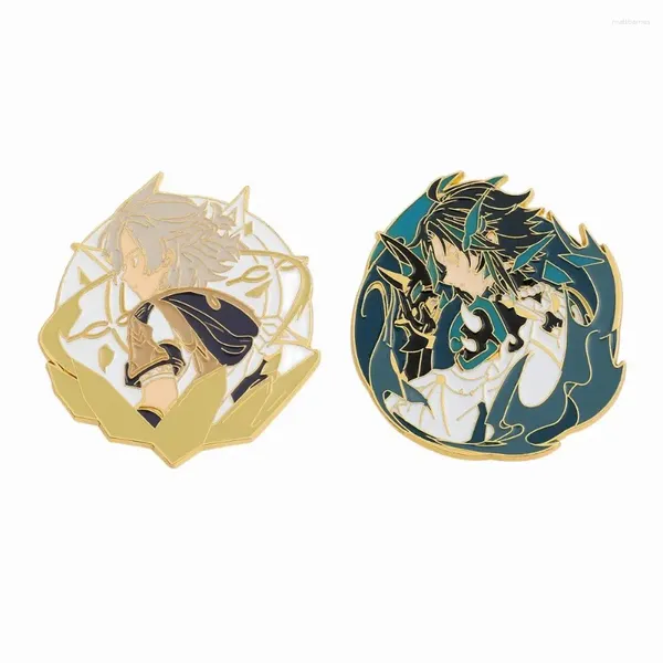 Broches albedo xiao genshin impacto anime broche solapa luminosa pin dibujante de dibujos animados