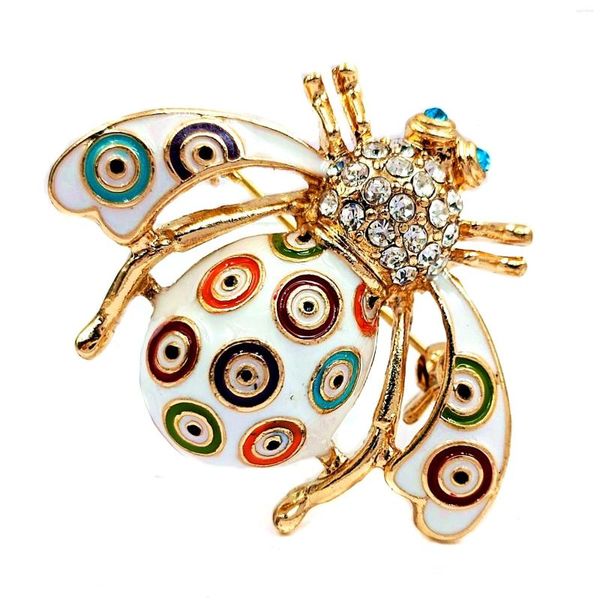 Broches Incroyable Cercle Rond Motif Blanc Émail Miel Abeille Broche Belle Collection D'insectes Cadeau Bijoux Pour Anniversaire Soirée À Thème