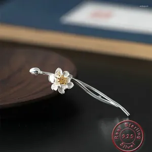 Amxiu Handgemaakte 925 Sterling Zilveren Broche Pins Twee Tonen Lotusbloem Voor Vrouwen Meisjes Kleding Trouwjurk Accessoires