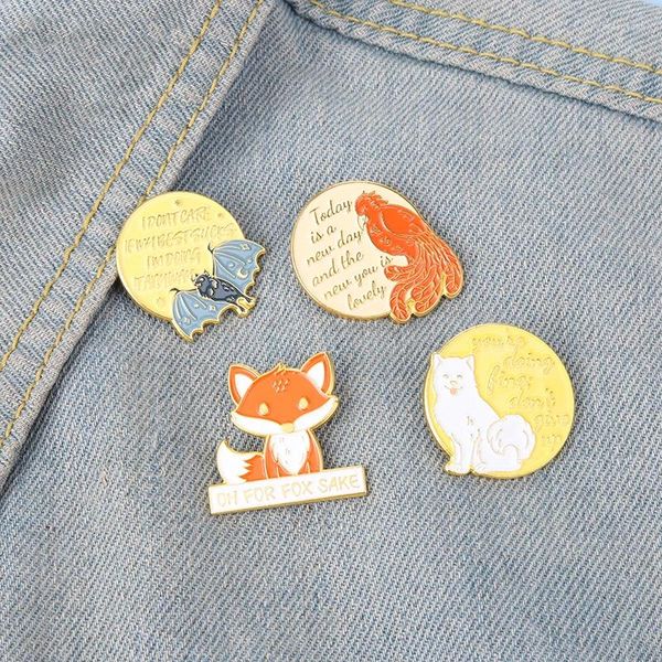 Broches con citas de animales, alfileres esmaltados monólogo, bolso con diseño de murciélago, perro y pájaro, insignia para solapa, regalo de joyería de dibujos animados para niños y amigos