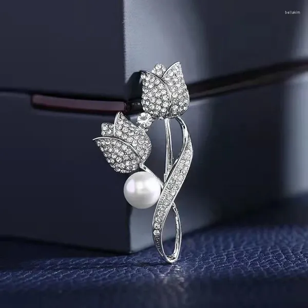 Broches ANSHELI élégant perle tulipe Zircon pour les femmes broche Simple mode bijoux mariage Corsage accessoires cadeaux
