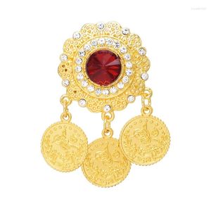 Broches arabes dorées pour femmes, pendentif de pièce de monnaie, ethnique indien, breloques de fête de mariage, strass, gitane Feminina