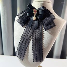 Broches avec nœud de ruban pour femmes, élégantes en mousseline de soie, perles, strass, cravate, col de chemise, accessoires bijoux à la mode