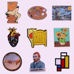 Broches de artista Van Gogh, pintura artística, insignia, autorretrato, noche estrellada, girasol, corazón, colección de pines esmaltados de Metal, venta al por mayor