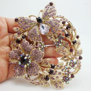 Broches Banquet broche bijoux de mode papillon fleur broche violet Zircon pour les femmes