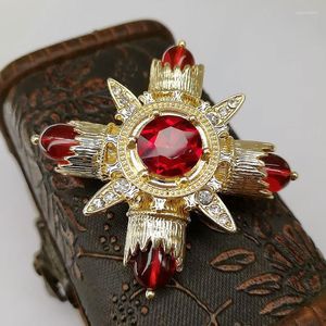 Broches Baroque Rouge Strass Croix Broche En Métal Grand Pour Les Femmes Vintage Pins Vêtements Écharpe Clip Bijoux