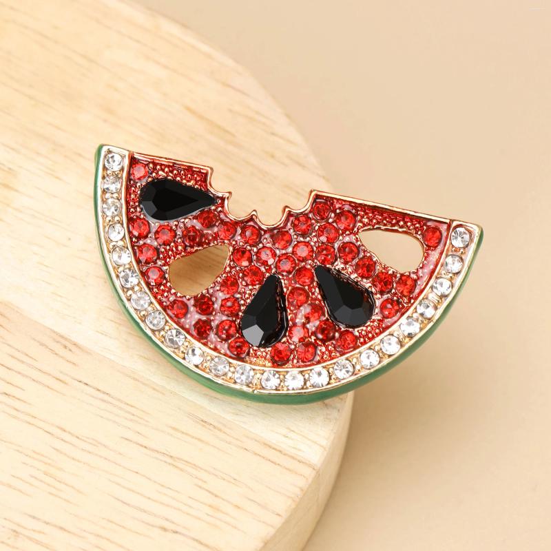 Brooches Beaut&Berry Trendy Rhinestone Watermelon Brooch For Women Unisex Fruit Pin Office Party Casual Accessory Gift