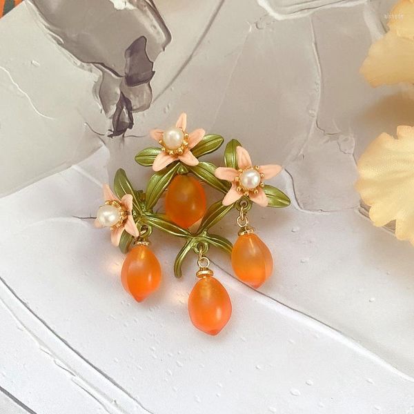 Broches Berry Ripe - Littérature Et Art RETRO Simple Forêt Jardin Plante Orange Verre Perle D'eau Douce Broche Broche Femelle