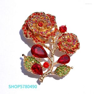 Broches grandes pour femmes élégantes Rose broches couleur rouge strass broche filles vêtements manteau décoration dame cadeaux bijoux de mode