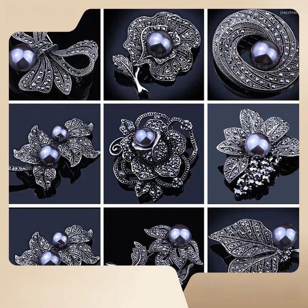 Brooches Black Pearls Vintage Fashion Pendentif Women's for Women Dress Party ou DIY Elegant Wedding Bouquets Jewelry