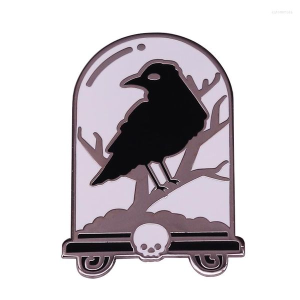 Broches noir corbeau corbeau oiseau crâne monticule pierre tombale émail broche gothique Halloween Badge broche