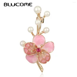 Broches Blucome Ematel Flowers rose plante Simulate Perle Riginge Cherry Blossoms Banquet Banquet Mariage Broche Broch Pins Gift