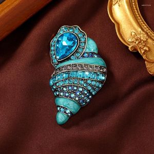 Broches Blauwe Conch Drop Oil Set Strass Vintage Broche Jas Grote Kledingaccessoires Voor Mannen En Vrouwen