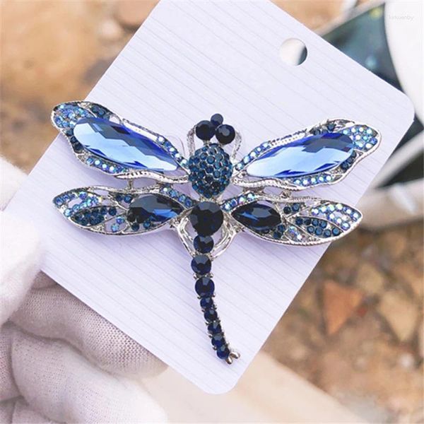Broches de libélula de cristal azul para mujer, broches de insectos Vintage, accesorios de abrigo a la moda, joyería de animales, regalos, boutonniere