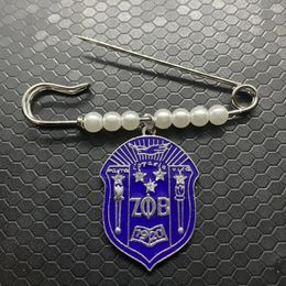 Broches esmalte azul zeta phi beta escudero de hermana emblema emblema imitación de perlas broche
