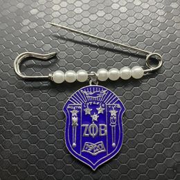 Brooches Blue Email Metal Zeta Phi Beta Sororité Shield Emblem Pendant Imitation Pearl Brooch