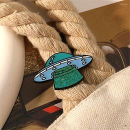 Broches blauwgroene glazuur ruimtevaartuigen legering pins ufo met glitter voor buitenaardse badge