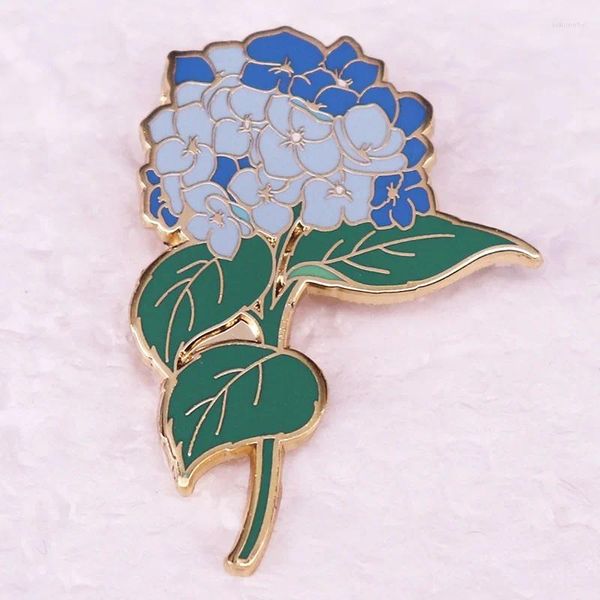 Broches en émail dur hortensia macrophylla bleu, Badge d'amoureux de fleurs de plantes, bijoux naturels