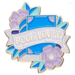 Broches para amantes de los libros, alfileres esmaltados azules con flores, broche de gusano de biblioteca, insignias de solapa, regalo de joyería para amigos y niños