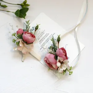 Broches Boutonnières fleur artificielle Roses rouges soie ivoire Corsage poignet boutonnière garçons d'honneur broche pour hommes accessoires de mariage