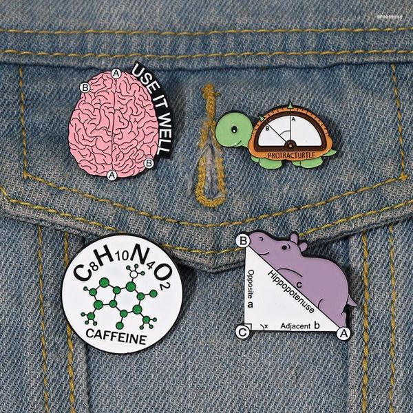 Broches Cerebro Órgano Matemática Regla Esmalte Pins Dibujos animados Tortuga Ropa Mochila Pin de solapa Traje Collar Broche Insignias de metal