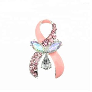 Broches de sensibilisation au Cancer du sein, ruban rose, broche d'ange en cristal