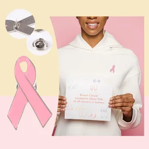 Broches ruban métallique du sein Cancer espoir sensibilisation broche broches-épingles roses événement de revers pour Clips de pull