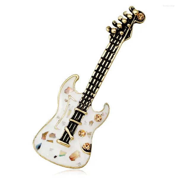 Broches British Style Classic Retro for Women Unisexe Guitar Brooch All-Match Instrument Musical Color Shell Corsage H1416