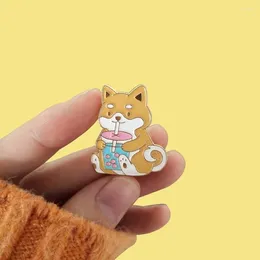 Broches Bubble Tea chien épingles en émail dessin animé akita chiot boba lait boire de la nourriture
