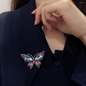 Broches Papillons Broche De Luxe Élégant Noble Strass Incrusté Violet Costume D'affaires Épinglette De Mode Bijoux