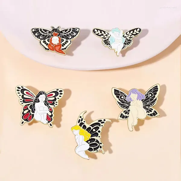 Broches papillons épingles en émail fée fée noire dame badges métal badges animaux bijoux bijoux pour ami en gros