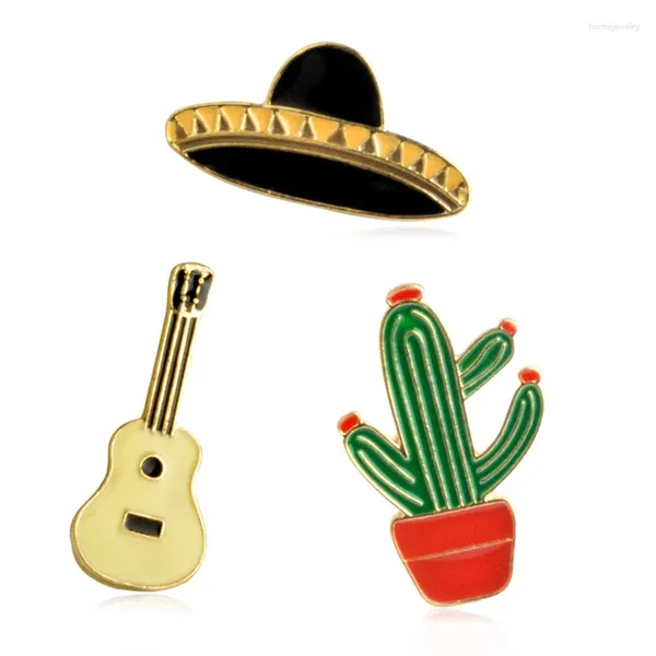 Broches Cactus guitarra música alfileres esmaltados mujeres hombres insignias de solapa mochila Collar joyería de moda regalos para niños amigo envío gratis