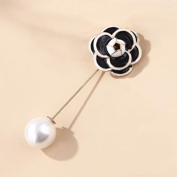 Broches Camelia Pin Broche Negro Blanco Rosa Flor Perla Traje Femenino Collar Solapa Pines Accesorios para Banquetes De Boda