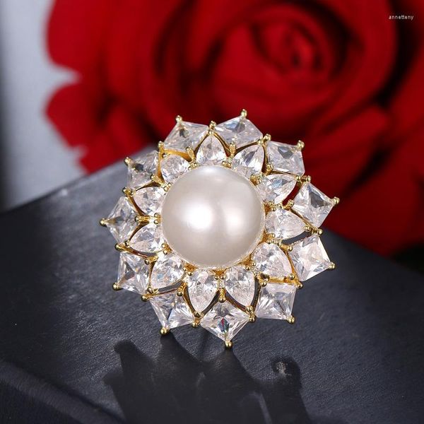 Broches CANPEL élégant tempérament perle broche costume Zircon cubique femme Corsage fleur bouton Cardigan accessoires broche