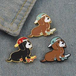 Broches Cartoon Dier Emaille Pin Leuke Hip Hop Puppy Skateboard Dragen Hoed Cool Metal Broche Kids Denim Rugzak Mode-sieraden Gift