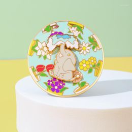 Broches dessin animé mignon Animal circulaire Badge petit éléphant fontaine forme alliage bijoux Double couche rotatif exquis broche cadeau