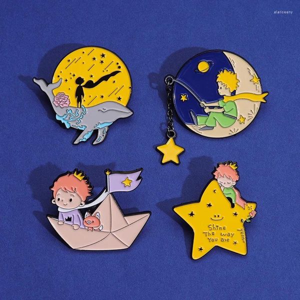 Broches de dessin animé ciel étoilé en émail, mignon étoile lune bijoux géométrique drôle créativité épinglette Badge pour sac à dos vêtements