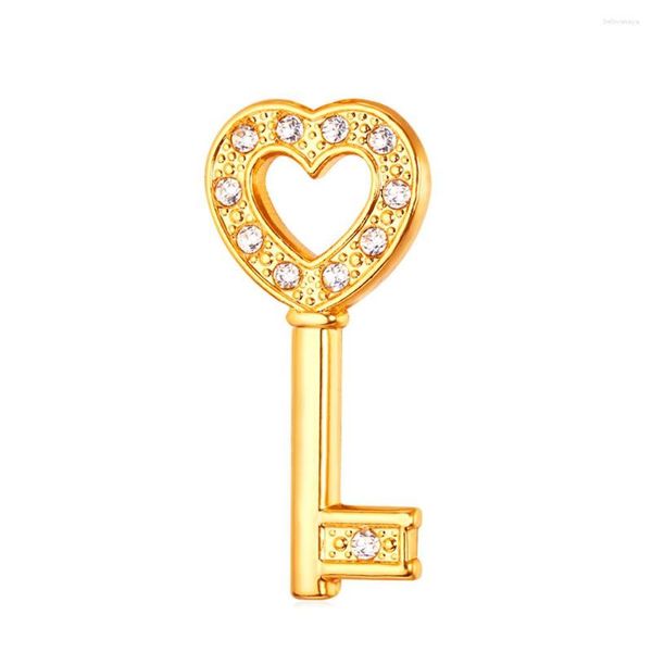 Broches ChainsPro Crystal Key Heart para mujer Color oro/plata venta al por mayor CZ Pin hombres joyería Pins y B126