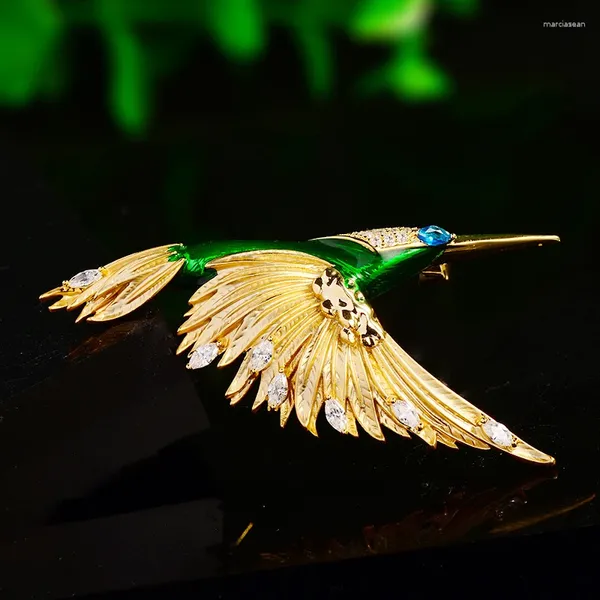 Broches Chinois Émail Brooch Haut-grade Hummingbird Exquisite Cumbic Zirconia Corsage Coat Pin Collar accessoires Femme Bijoux