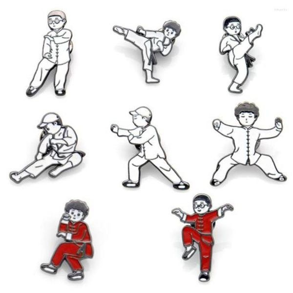 Broches de esmalte chino, figura bonita, maestro de Taekwondo Tai Ji, camisa vaquera, Collar, solapa, insignia, regalos de joyería