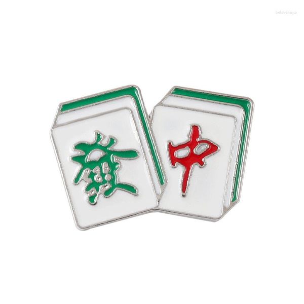 Broches à motif chinois Majiang, bijoux créatifs en émail avec lettres pour s'amuser, Badge à deux personnages de Fortune, épingle à revers